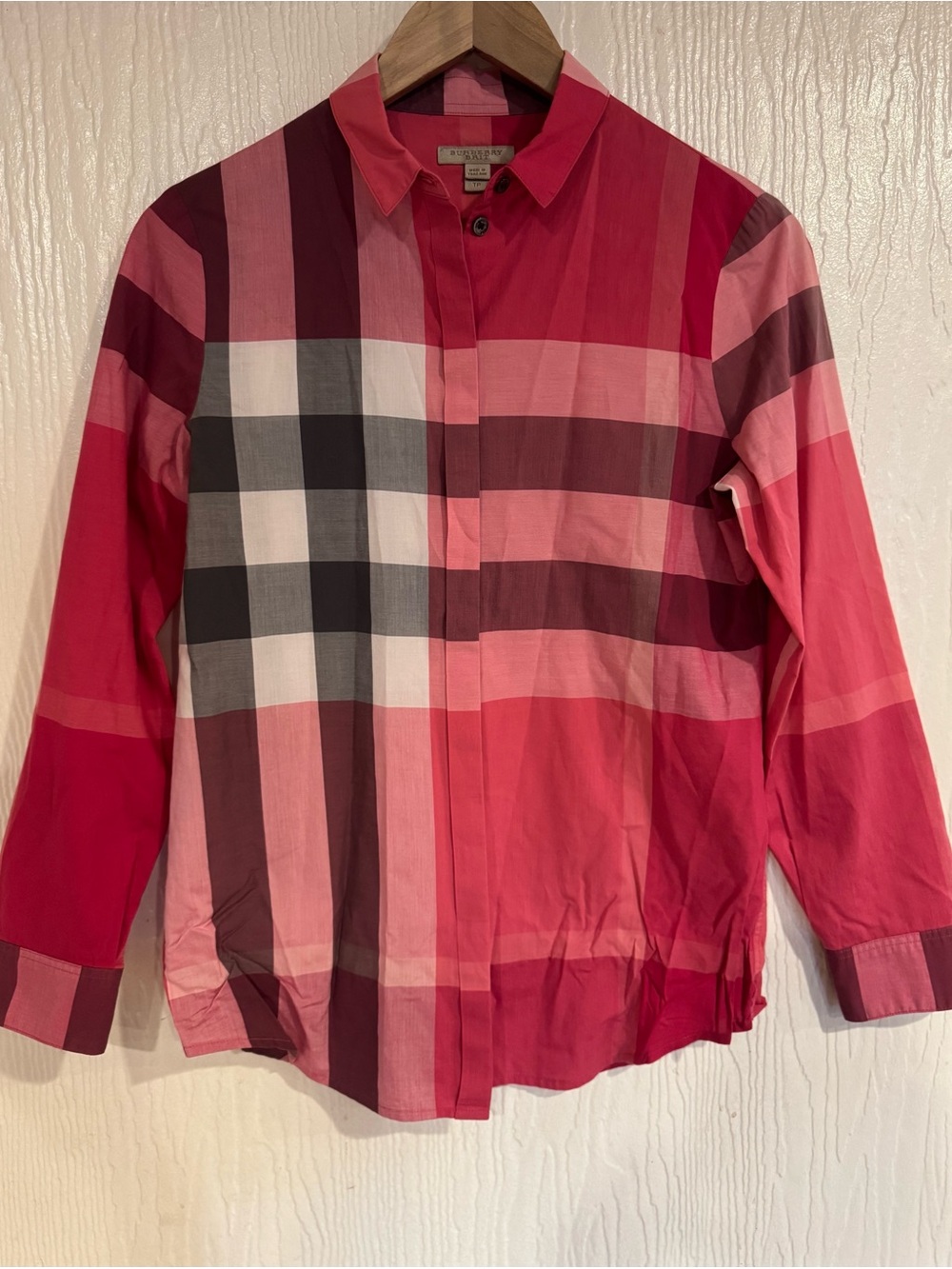 Burberry  Brit Women's Split Check Button Down Shirt Pink Red XS TP EUC